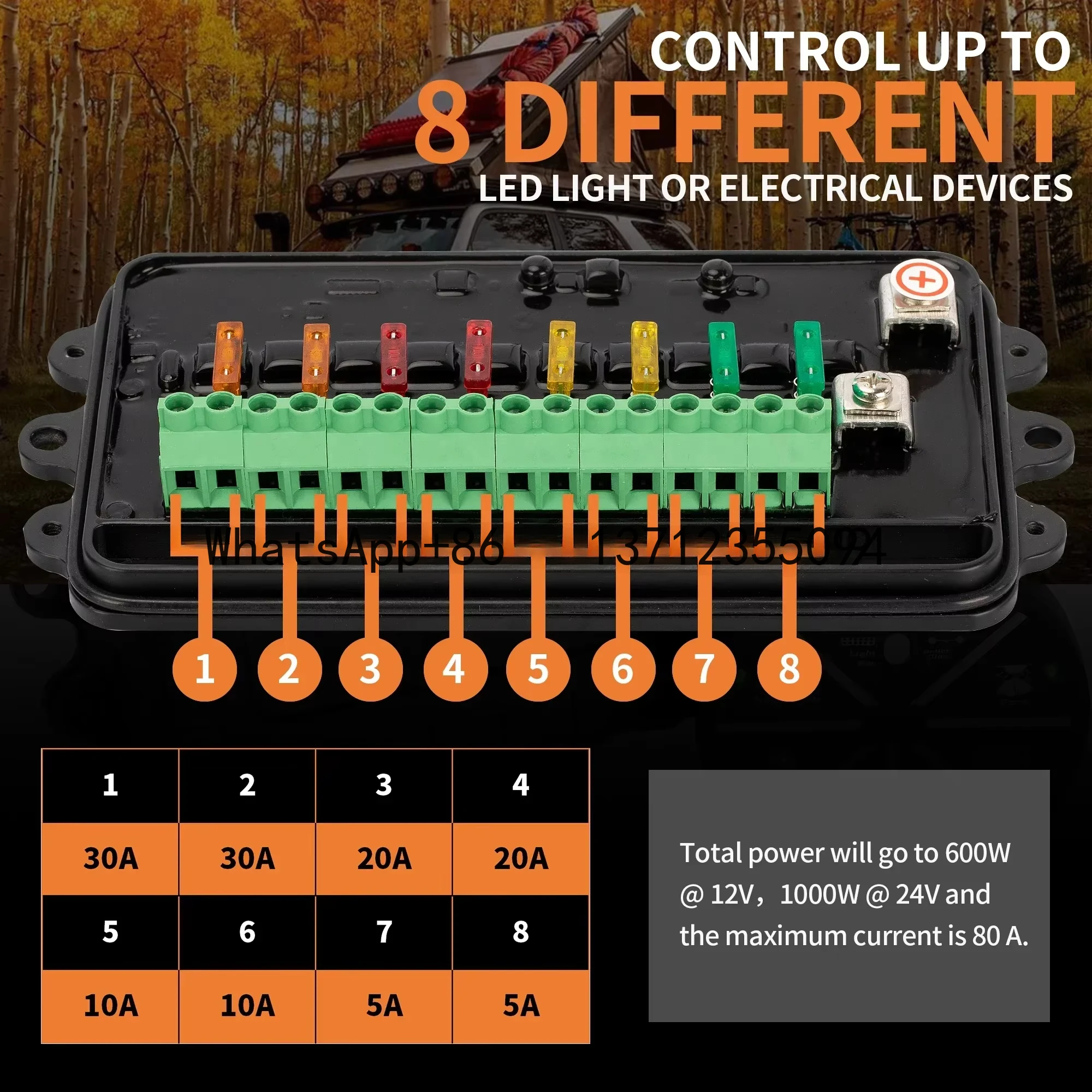 RFB Road 80A Circuit DC 12-24V Power Integrated Controller Electronic 8 Gang Relay Switch Panel System For Car Auto RV Boat