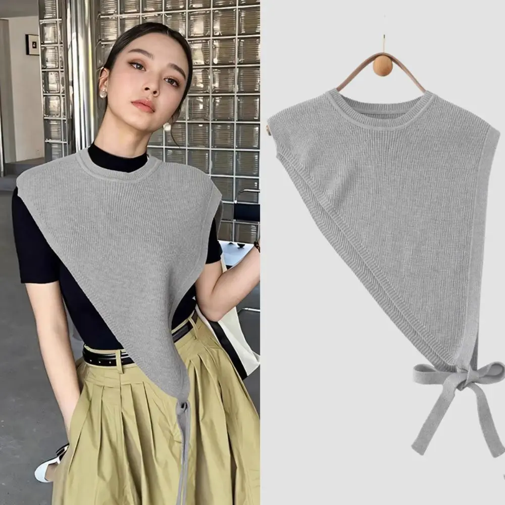 

Solid Color Women's Knitted Shawl Niche Design Vest Retro Crossbody Shawl Fashion Beveled Edge Skew Triangle Shawl Spring