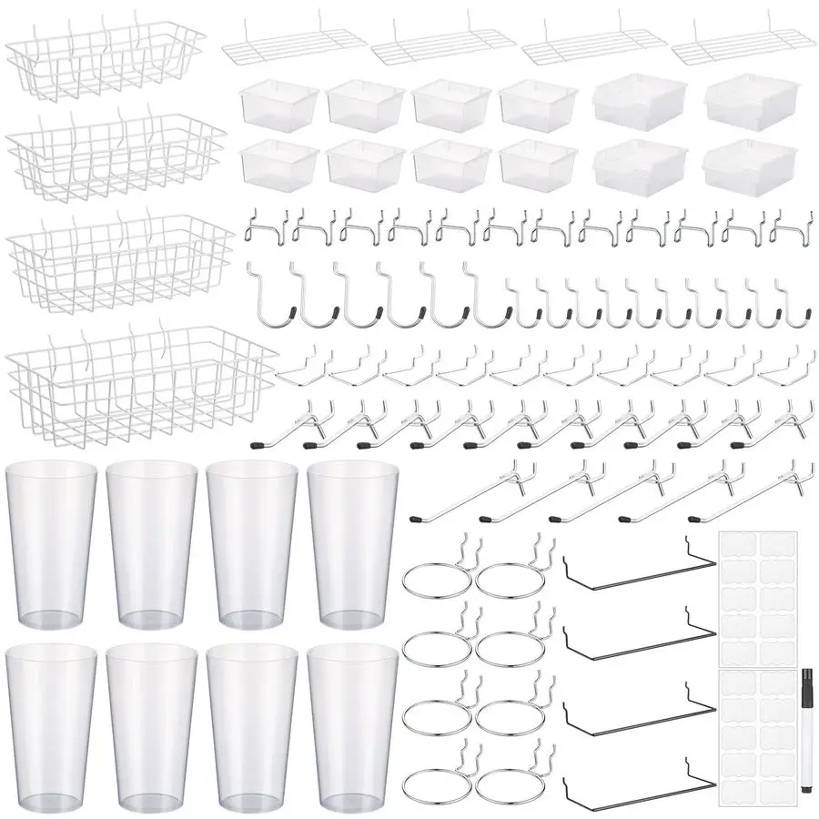 

Pegboard Accessories Set with Hooks, Cups, Wire Shelf, Tissue Box, Clothes Board for Garage, Workshop Clear