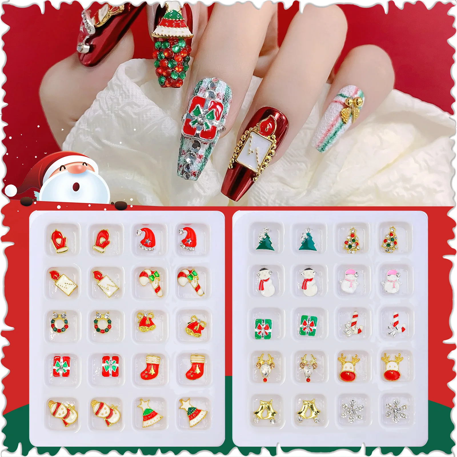 Nail New Alloy Christmas Ornaments Snowman Inset Diamond Bells Christmas Nail Set Wholesale