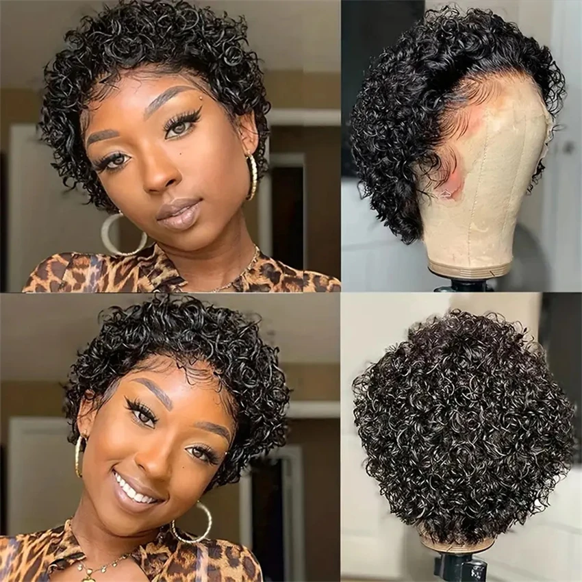 Curly Pixie Cut Human Hair Wig for Women, 13x1 Transparent Lace Frontal Wig, Pre Plucked Natural Hairline, Natural Look for Daily & Party Wear