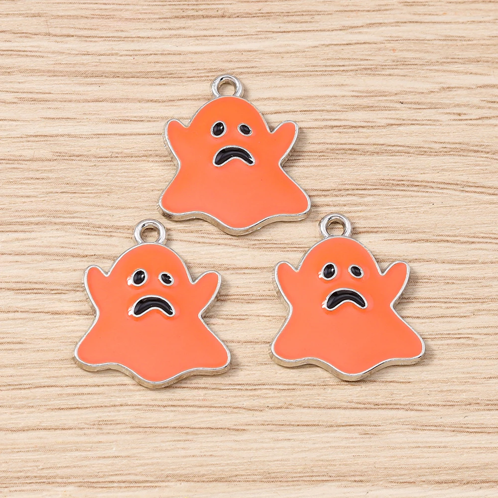 10 Stück 18 x 20 mm niedliche bunte Emaille-Halloween-Geister-Charms-Anhänger für Schmuckherstellung, Ohrringe, Halsketten, DIY-Bastelzubehör – Detail 6