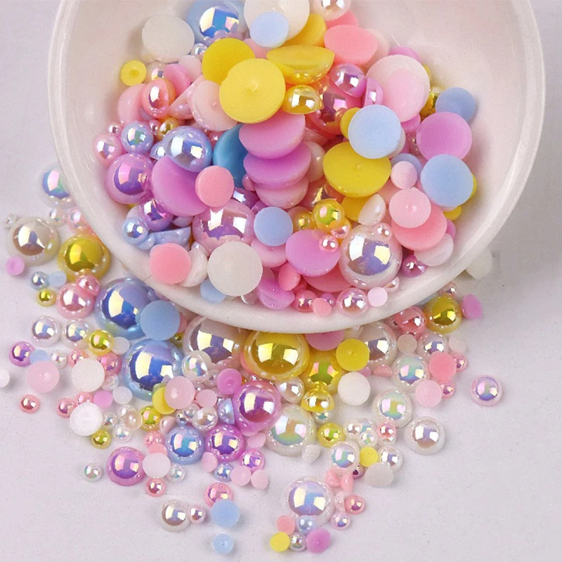 120pcs/5g Multi-sized ABS Semi-circular Imitation Pearls Loose Spacer Seed Beads for Needlework Jewelry Making DIY Nail Sewing