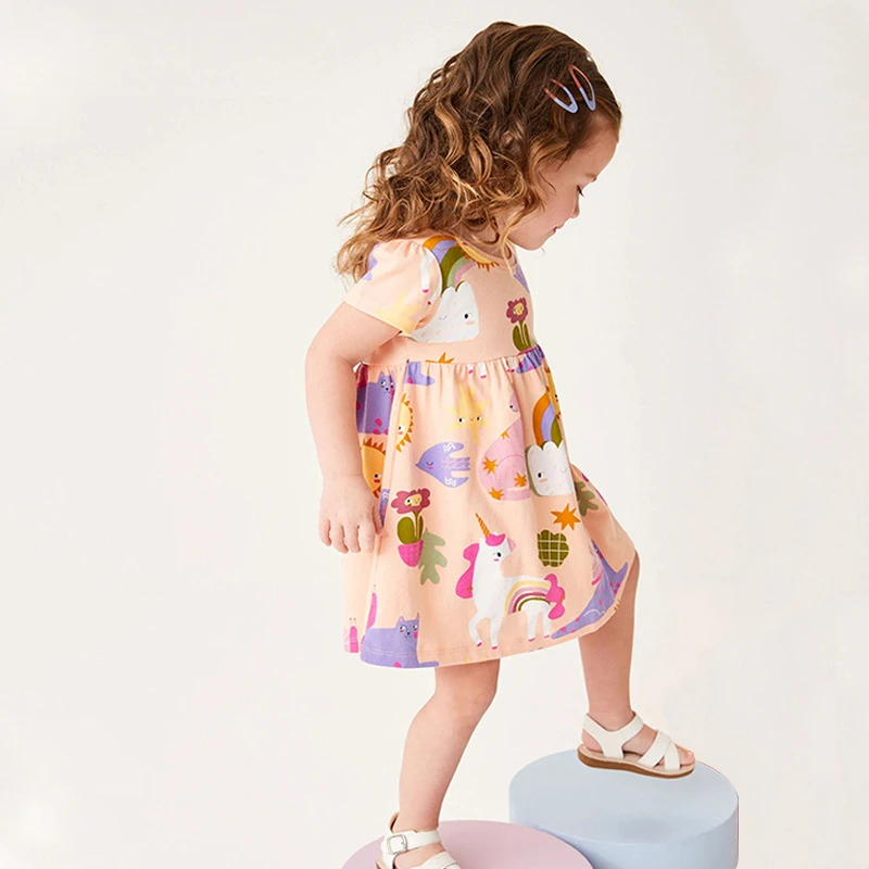 

Summer Girls Dress Cartoon Unicorn Print Princess Dress Children Clothes