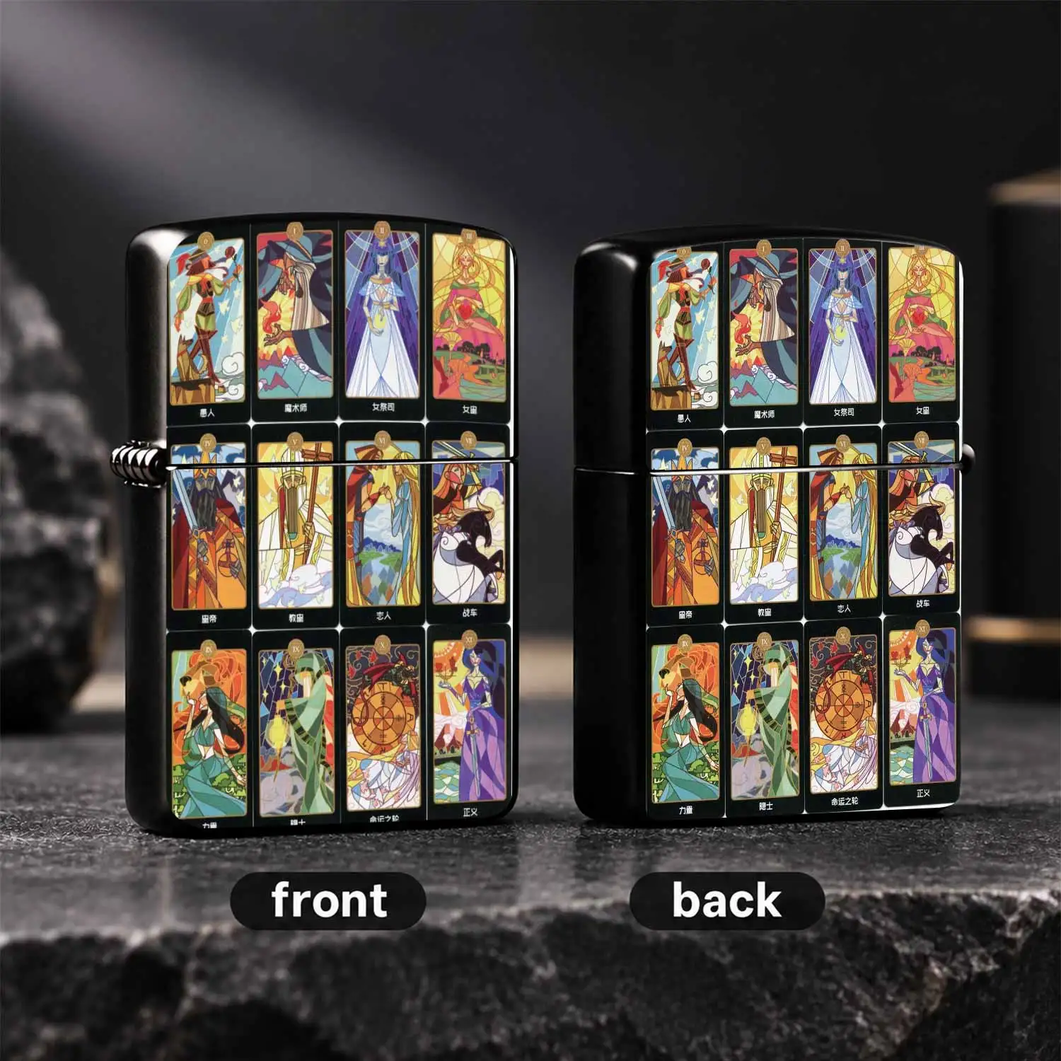 Creative Stained Glass Tarot Themed Windproof Lighter, Major Arcana 0-11 Fool Magician Empress Pattern PORTABLE Refillable Gas Lighter, Unique Divination Style Collectible Gift for Tarot Enthusiasts Daily Use A fun and humorous lighter