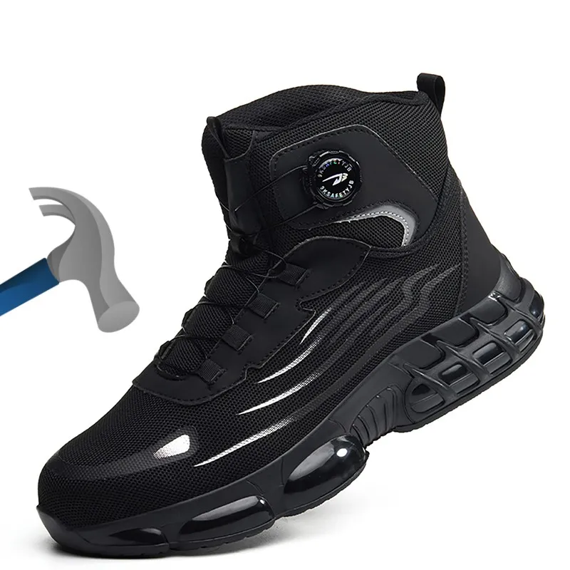High Top Safety Shoes Men Rotating Button Safety Shoes Steel Toe Work Sneakers Indestructible Shoes Puncture-Proof Work Boots