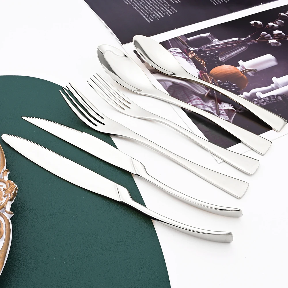 

Western 6Pcs Silver Flatware Set Luxury 304 Stainless Steel Cutlery Set Steak Dinner Knife Dessert Fork Spoons Dinnerware Set