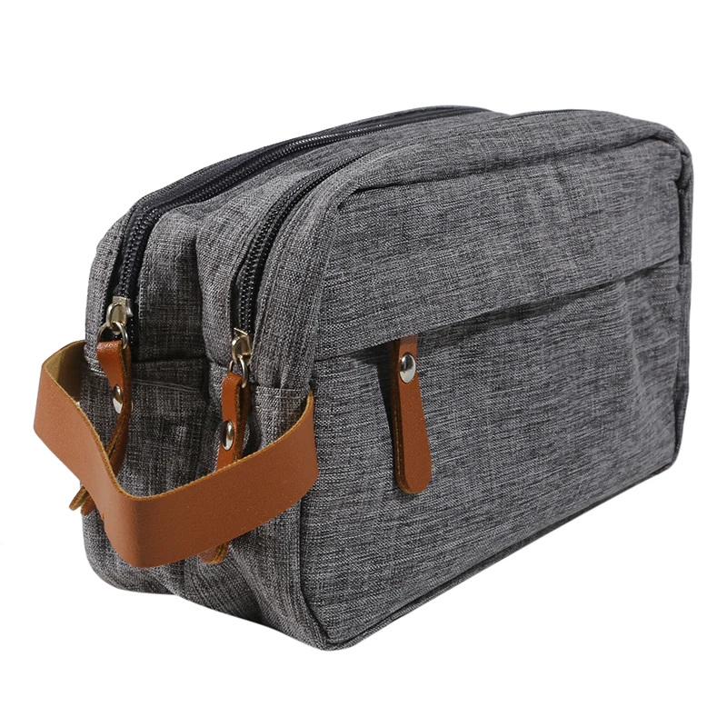

2023 New Casual Canvas Cosmetic Bag With Leather Handle Travel Men Wash Shaving Women Toiletry Storage Waterproof Organizer Bag
