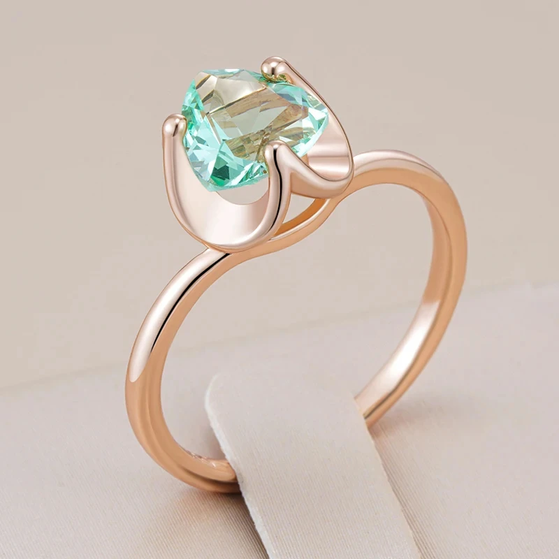 Wbmqda Shiny Light Green Stone Rings For Women 585 Rose Gold Color Luxury Bride Wedding Jewelry Accessories