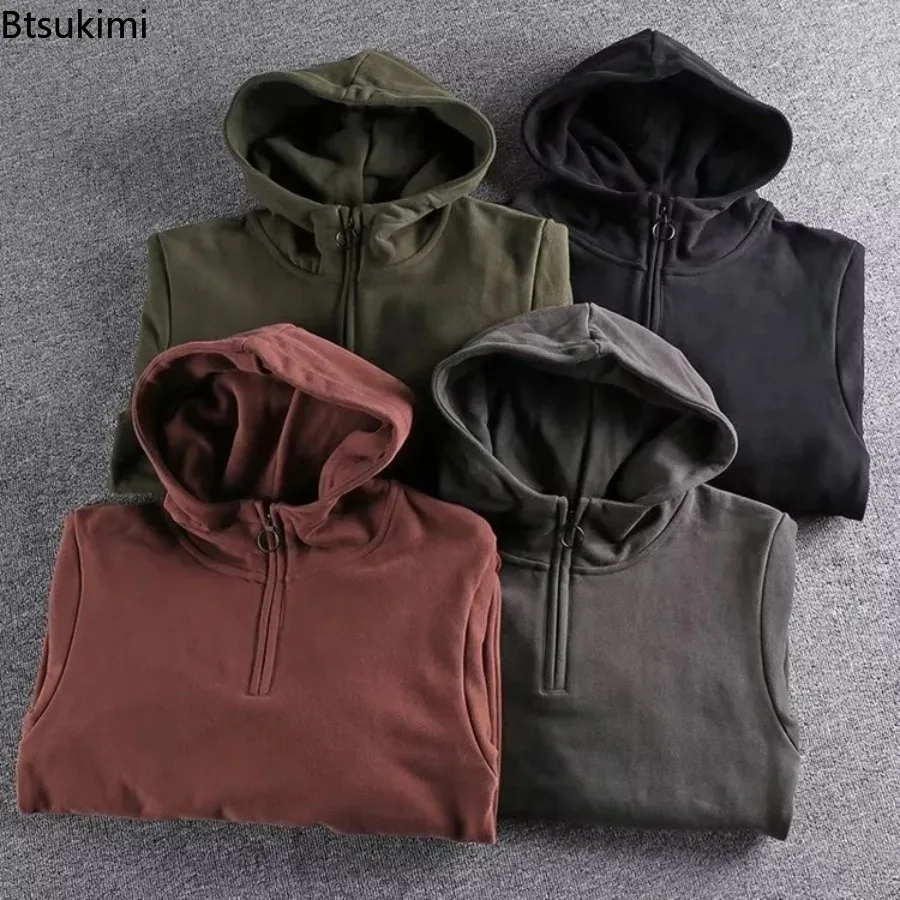 2026 Loose Male Hoodie Solid Autumn Winter Warm Half Zip Sweatshirts Solid Casual and Loose Hooded Versatile Couple Tops Coats