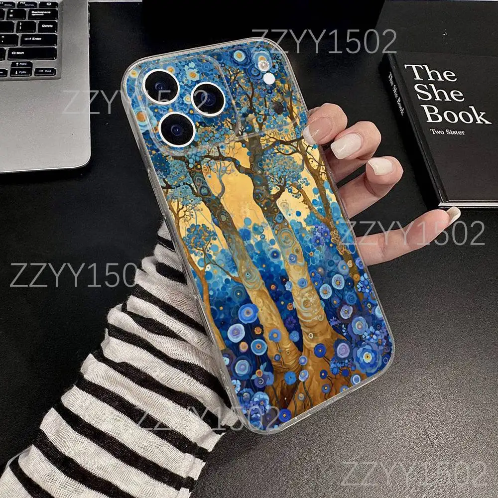 Поцелуй Густава Климта ART для iPhone 17,16,15,14,13,12,11 Pro,Max,Plus,X,XS,XR,SE4,E Мини-прозрачный мягкий защитный чехол