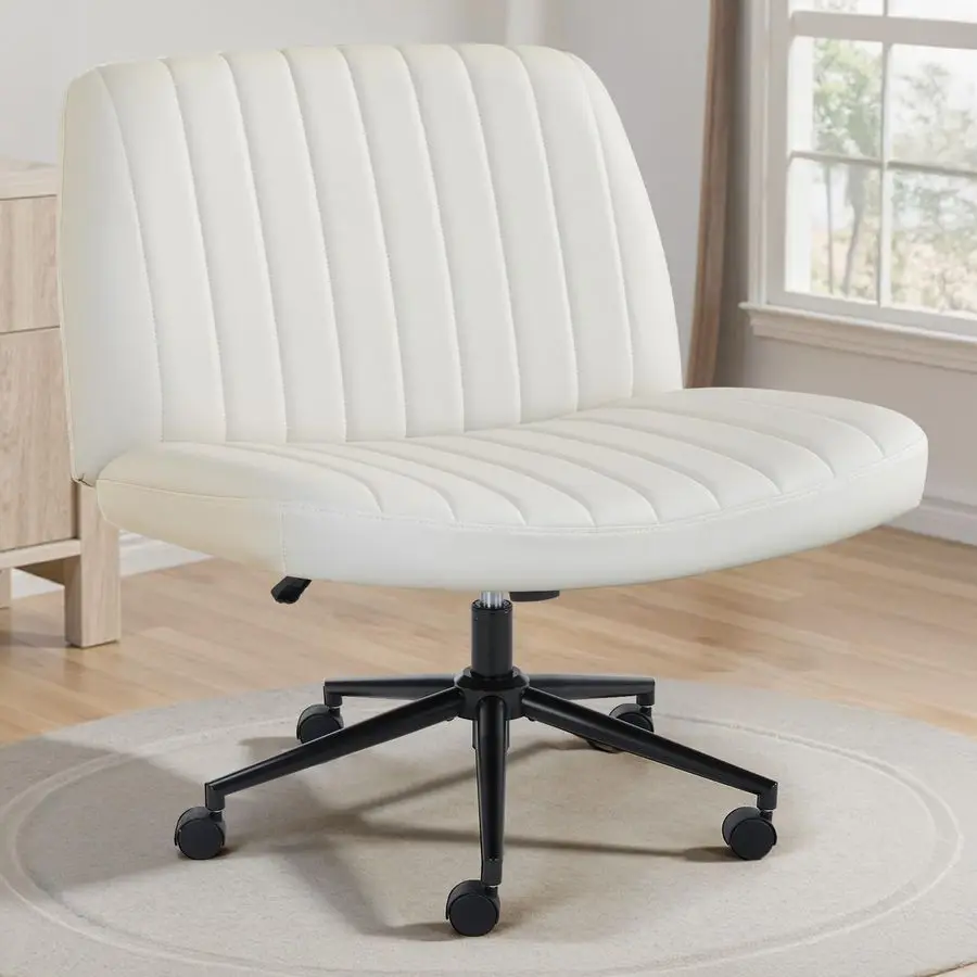 

Criss Cross Chair with Wheels Wide Cross Legged Office Desk Vanity Chair Comfy Fabric Armless Adjustable Swivel for Home Comput