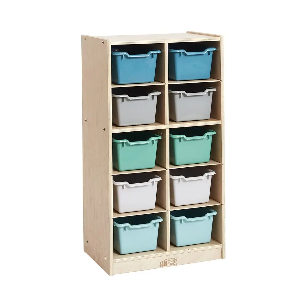 

10 Cubby Tray Cabinet with Scoop Front Storage Bins, 5x2, Natural, Classroom Furniture, Contemporary