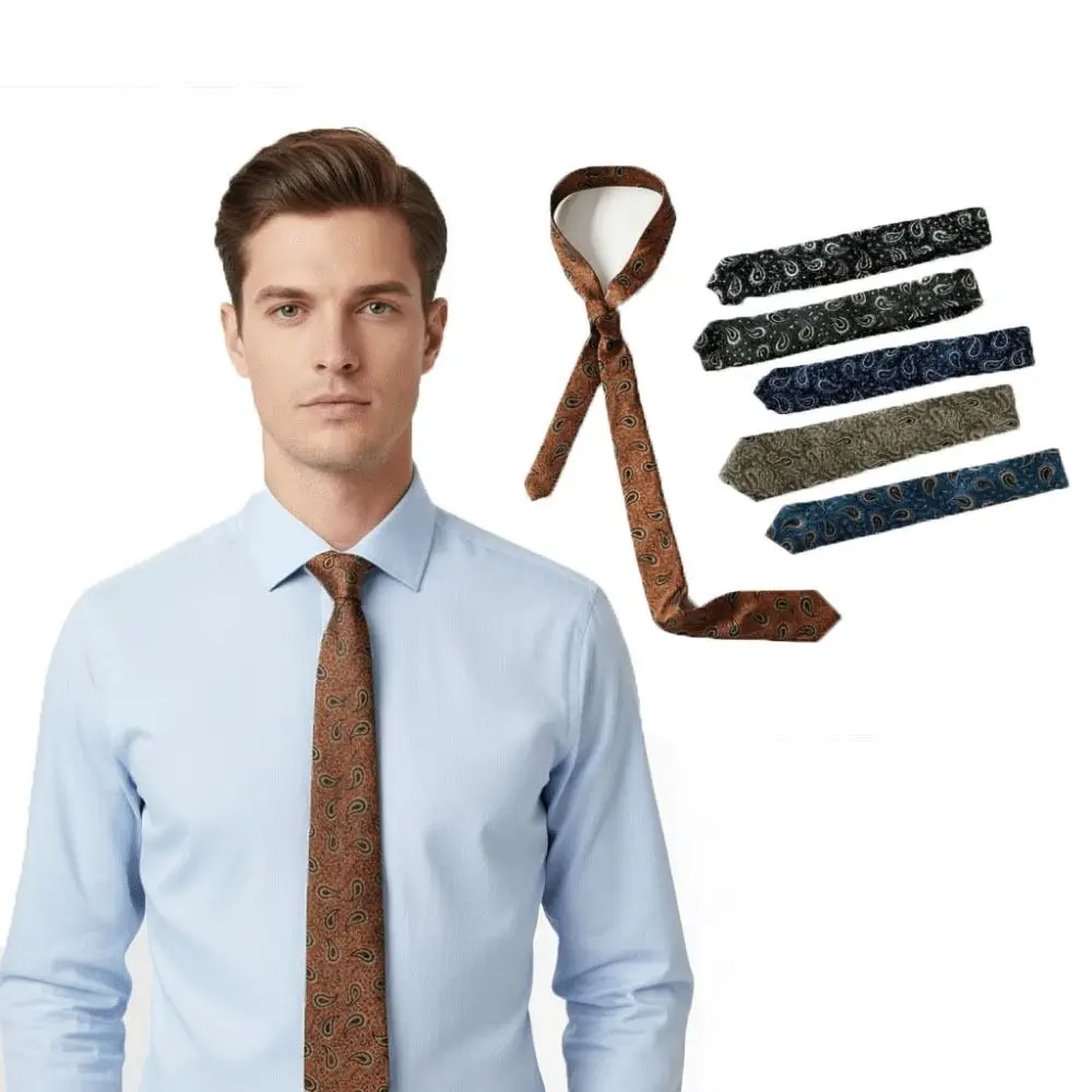 

Retro Long Cashew Print Tie Soft Adjustable Narrow Tie Belt British Style Men Necktie Suit Accessories