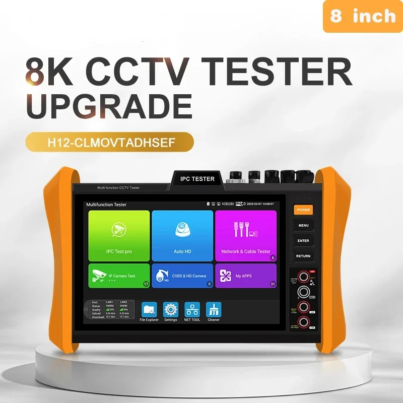 NEW 8 Inch 8K H.265 IP CCTV Camera Tester , 8MP AHD/TVI/CVI CCTV Camera Tester Support POE++, SFP Module H12 Series