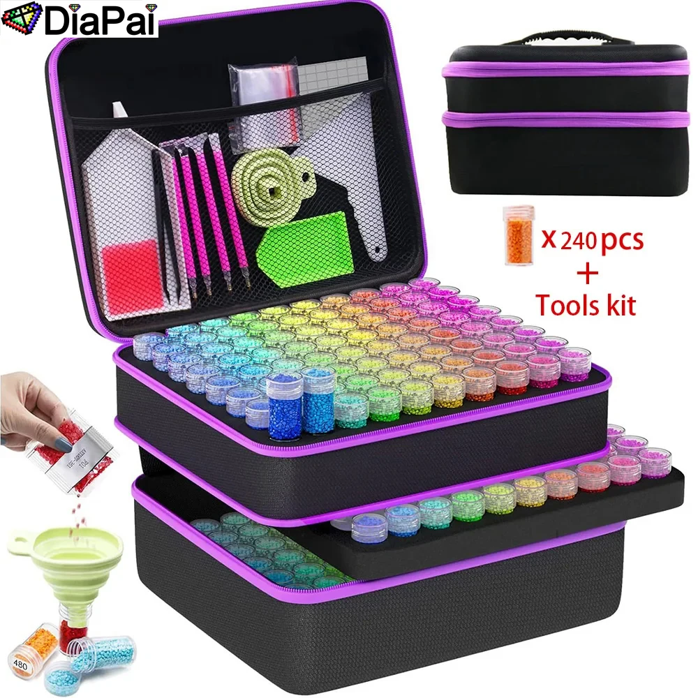 DIAPAI 60/120/240 Grids Diamond Painting Bead Storage Boxes Large Capacity Set With Accessories Mosaic Container Bag Tool Kit