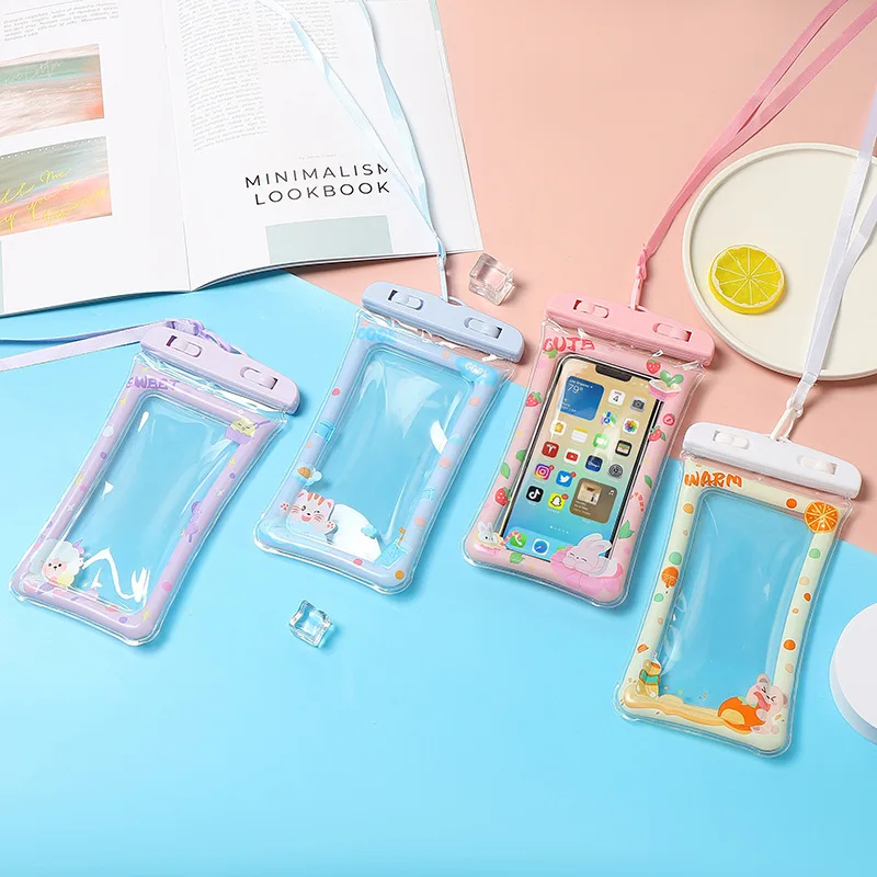 

2 шт. водонепроницаемый чехол для телефона с милым мультяшным рисунком для плавания/кунга, сухой мешок с сенсорным экраном и подушкой безопасности, поплавок и уплотнение, сумка для телефона для дрифта