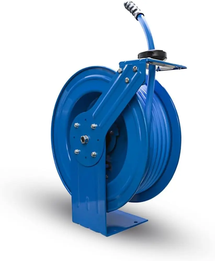 Bswr5850 Intrekbare Slanghaspel Met 5/8 "X 50 'Heetwaterrubberen Slang, 6 '-Inloop, 500 Psi, Messing Fittingen, Draaibare Bevestiging