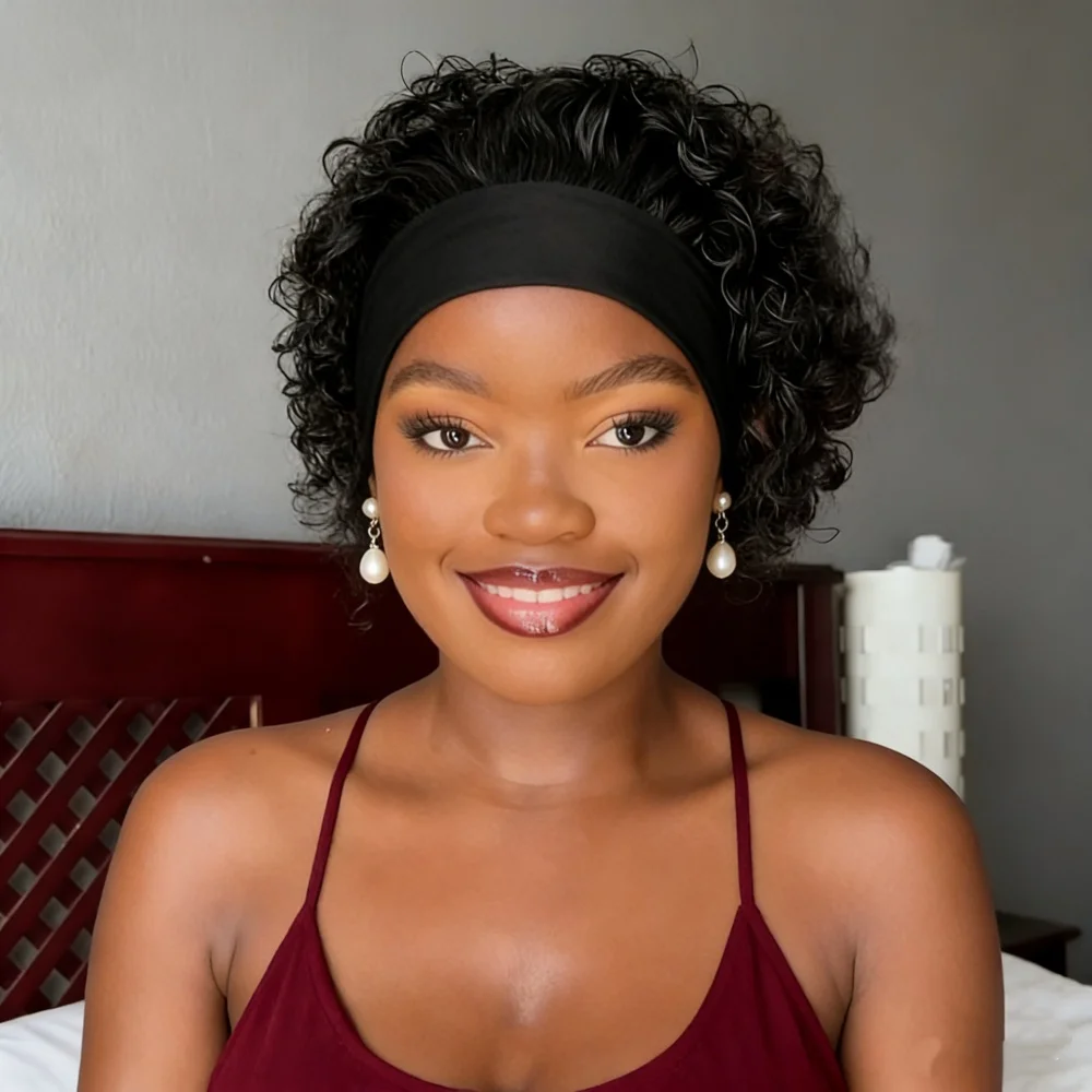 

Headband Wig Human Hair Wigs for Women Pixie Cut Wig Wig Short Curly Headband Wigs Machine Made Wig