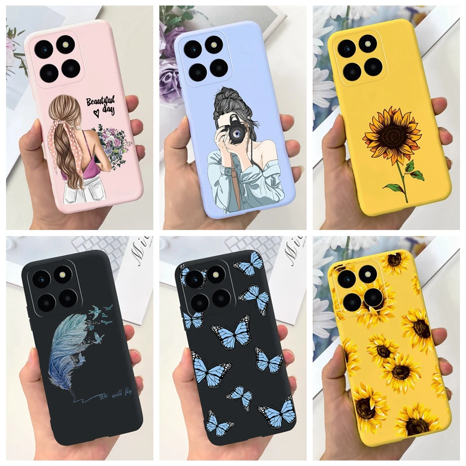 For Honor X6a Case Beautiful Girl Sunflower Pattern Candy Color Soft Silicon Phone Back Cover For Honor X6a 4G X 6A WDY-LX1