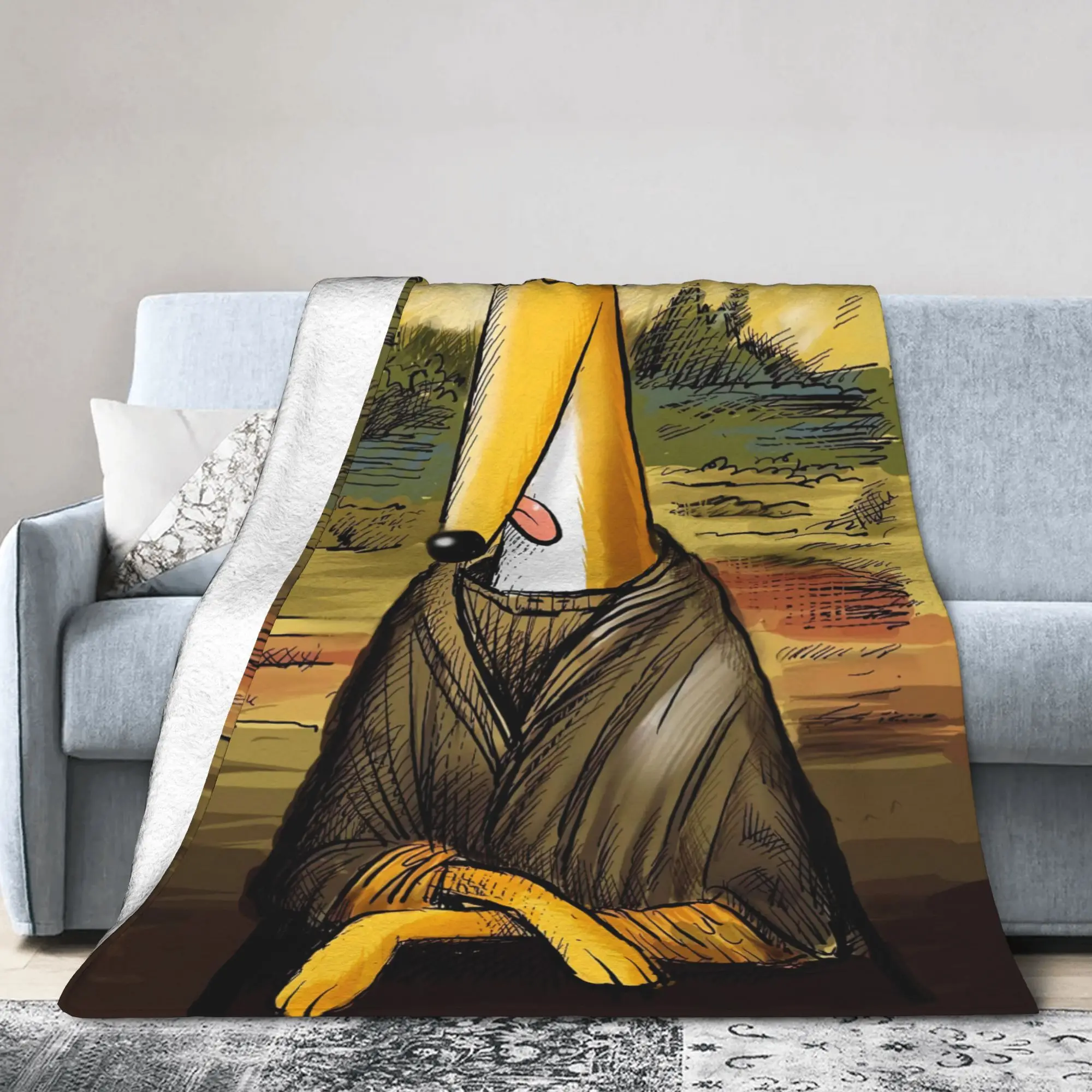 Custom 3D Print Mona Lurcher Funny Greyhound Blankets Breathable Soft Flannel Winter Whippet Hound Dog for Sofa Outdoor Bed