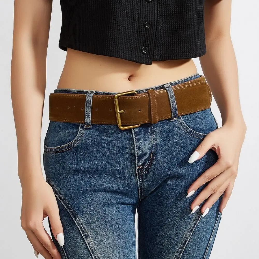 Retro Luxury Design Suede Leather Wide Belt Casual Trendy Pin Buckle Waistband Versatile Trouser Dress Belts Gifts