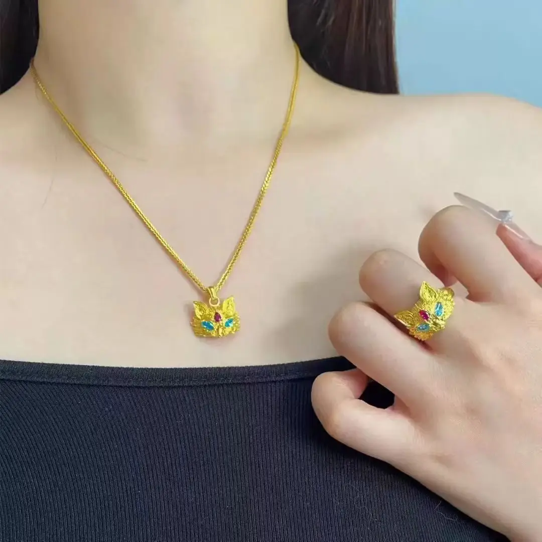 collana-con-anello-fox-da-donna-in-oro-24-carati-au999-set-di-gioielli-con-volpe-impilabili-alla-moda-per-stili-misti-e-abbinabili-per-mostrare-la-personalita