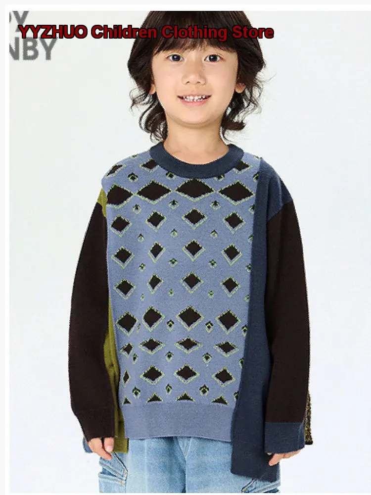 JNBYbyJNBY Round Neck Knit Pullover Sweater Patchwork Warm Autumn Winter Girls Kids