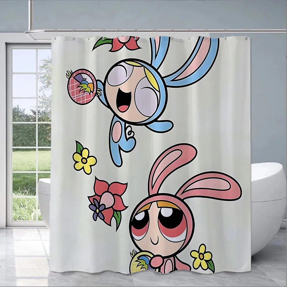 Cartoon The P-Powerpuff Girls Shower Curtain Waterproof Polyester Fabric Paint Colorful Bath Curtains Bathroom Curtain With Hook