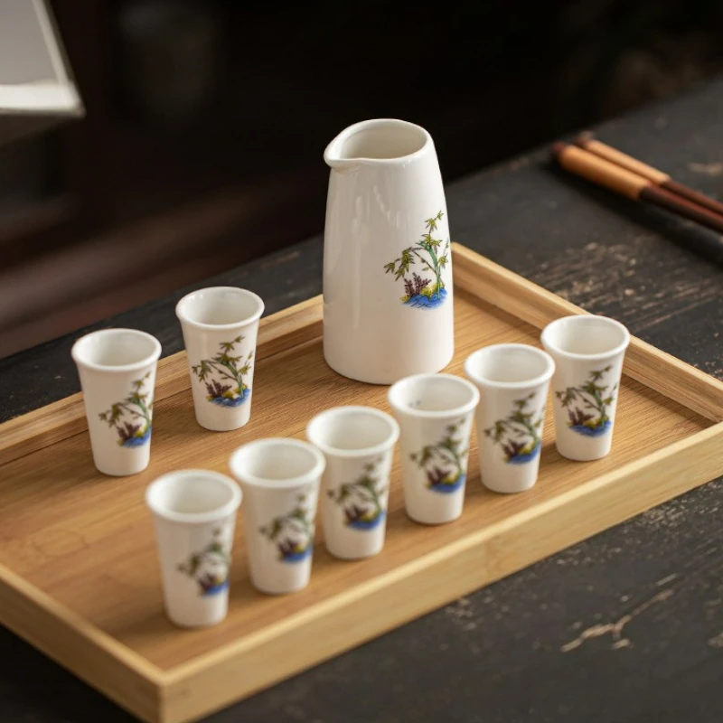 

Japanese Hand-painted Ceramic Sake Pot Set One Bottle Six Cups Creative Household Restaurant Baijiu Cup Sake Pot Bar Set New