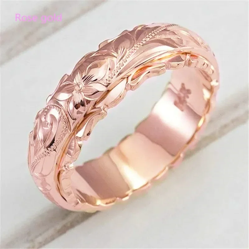 Gold Plated Suspended Carved Rose Flower Ring Ornaments Tail Ring Female Engagement Rings for Women Bling Wedding Ring