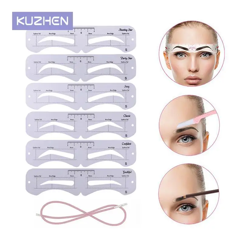 Reusable Eyebrow Stencil Set 3D Eye Makeup Stencils Eye Brow Grooming Template Card Drawing Guide Styling Shaping Tool with Rope