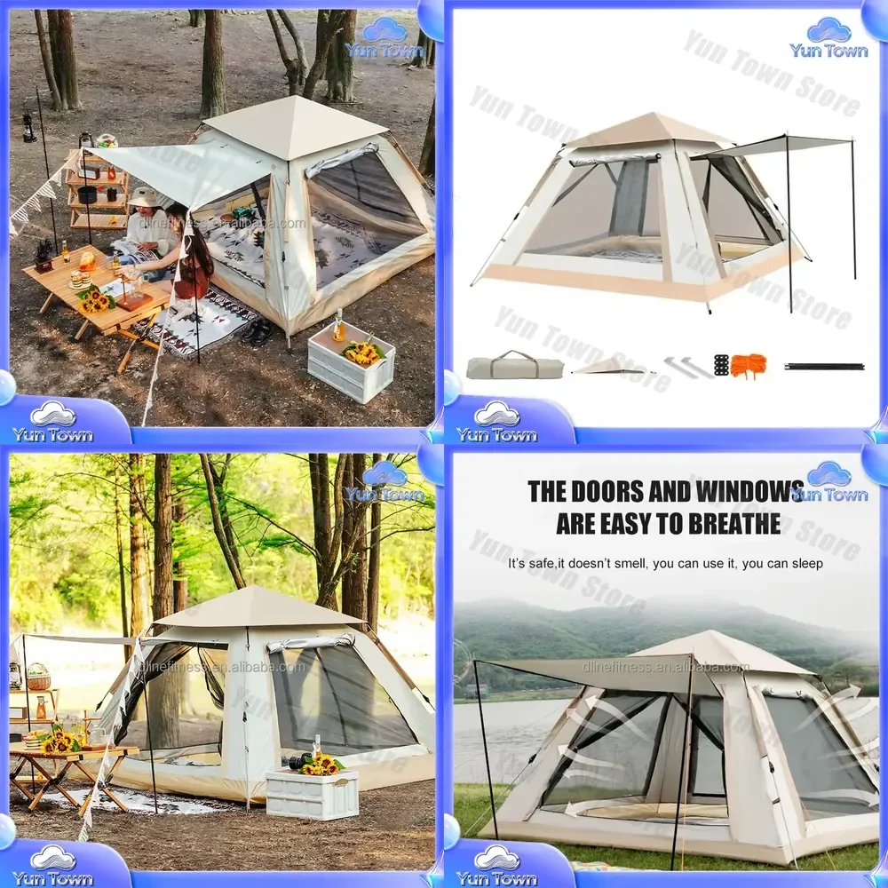 Foldable Outdoor Camping Tent for Travel Hiking Backpacking Lightweight Portable Pop Up Tent with Waterproof UV Protection