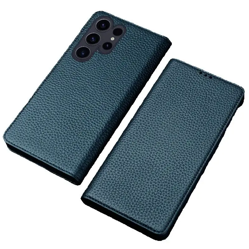 

Luxury Genuine Leather Wallet Business Phone Case For Samsung Galaxy S24 Ultra Plus Cover Credit Card Money Slot Cover Holster
