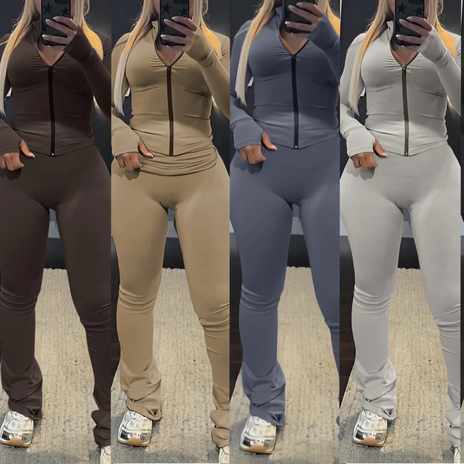 

Soild Casual 2 Piece Set Women Tracksuit Autumn Full Sleeve Zip Crop Tops+Leggings Matching Sporty Matching Outfits Streetwear