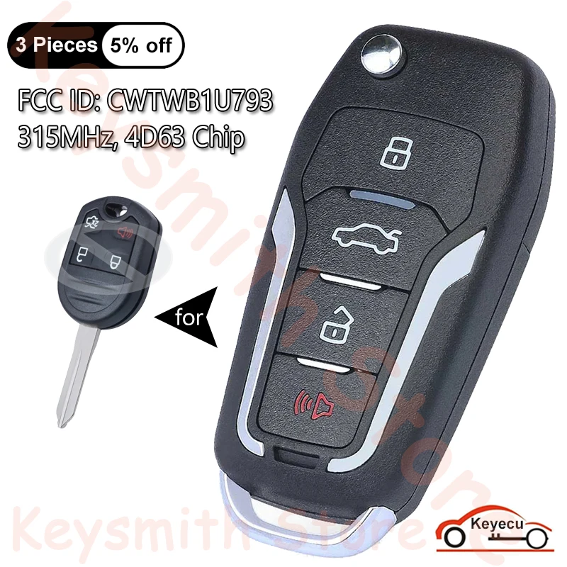 KEYECU for Ford Taurus Edge Escape Expedition Explorer Flex Focus Fusion Mustang Auto Upgraded Flip Remote Key Fob CWTWB1U793