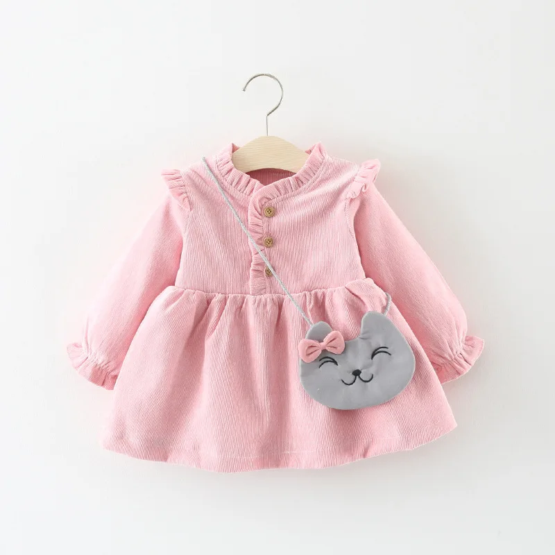 2PCS Baby Girl Clothes Autumn And Spring Corduroy Dress Sweet And Cute Princess Dress Thick Dress Baby Dress With Bag