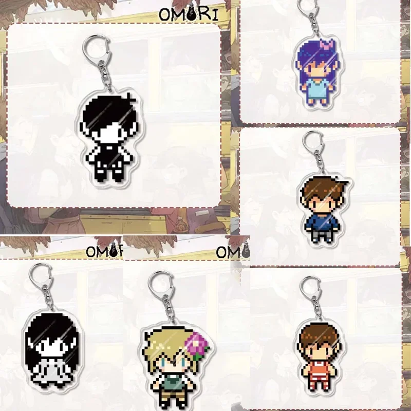 New Game Omori Pixel Figure Acrylic Keychain for Accessories Basil Kel Sunny Pendant Keyring 2D Car Bag Student Christmas Gifts