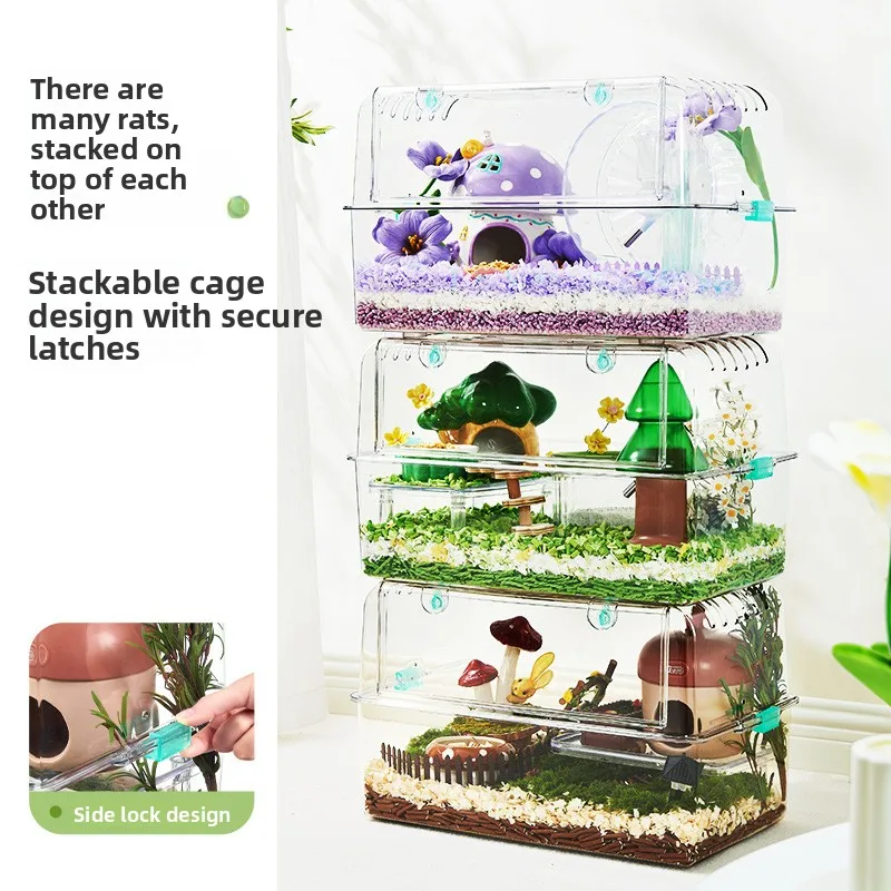 Plastic Transparent Hamster Cage Spacious Luxury Gerbil Villa with Hideout Design Dedicated Small Animal Habitat with Clear View