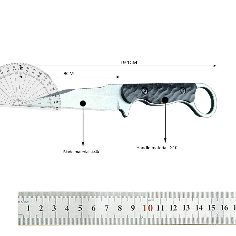 Practical Tactical 440c Steel Blade G10 Handle TOOR Fixed Blade Knife EDC Hunting Camping Multi-fuctional Knives with K Sheath