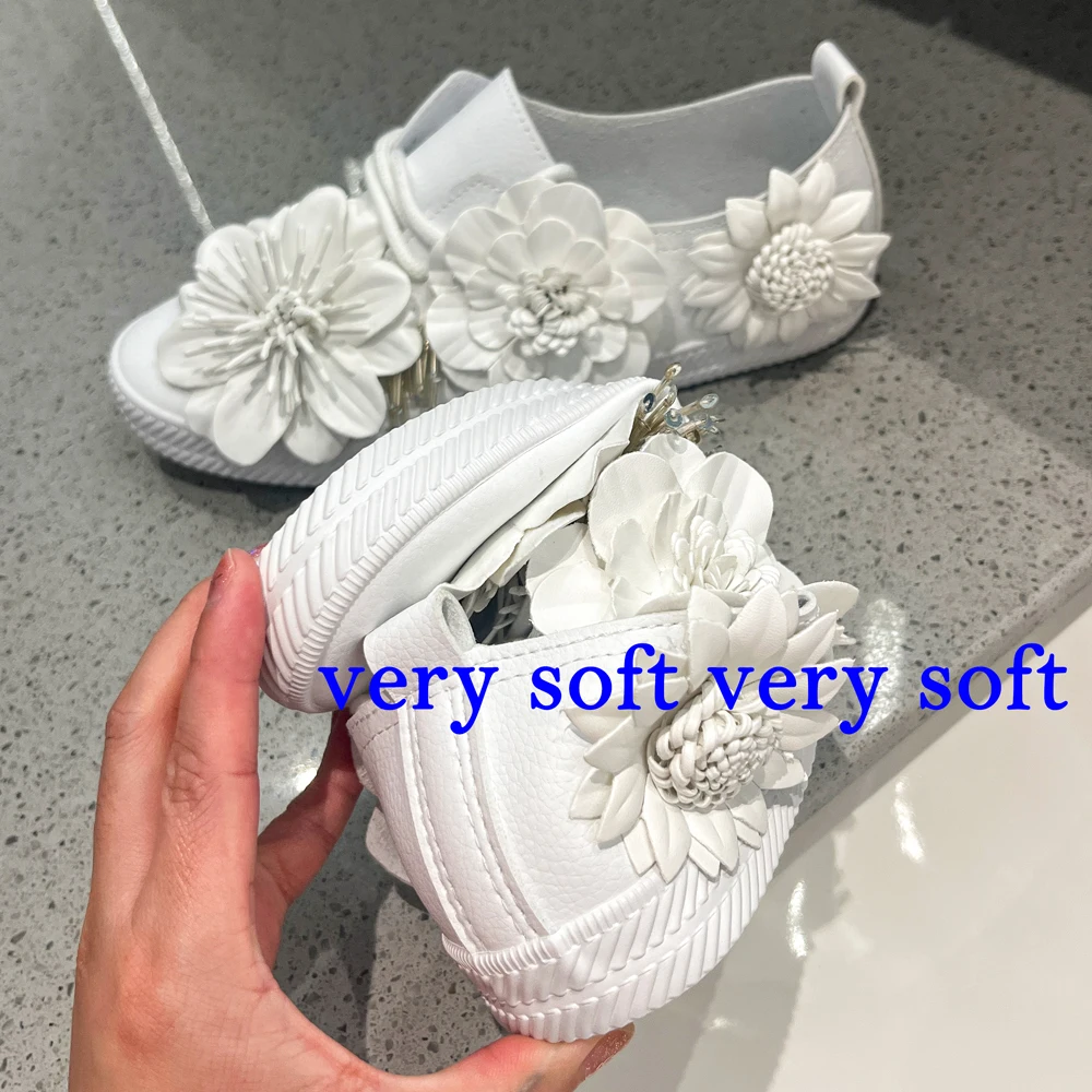 New Summer Flower Casual Shoes Lace-up Fashion Lazy Soft Comfortable Flats Female Belt Waterproof Daily White Shoes No Tired