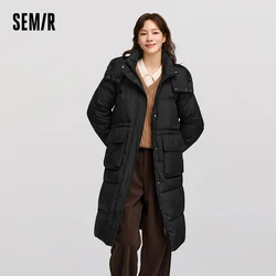 Semir-Chaqueta de plumón para mujer, longitud larga, desmontable, con capucha, ropa de invierno texturizada, novedad de 2024