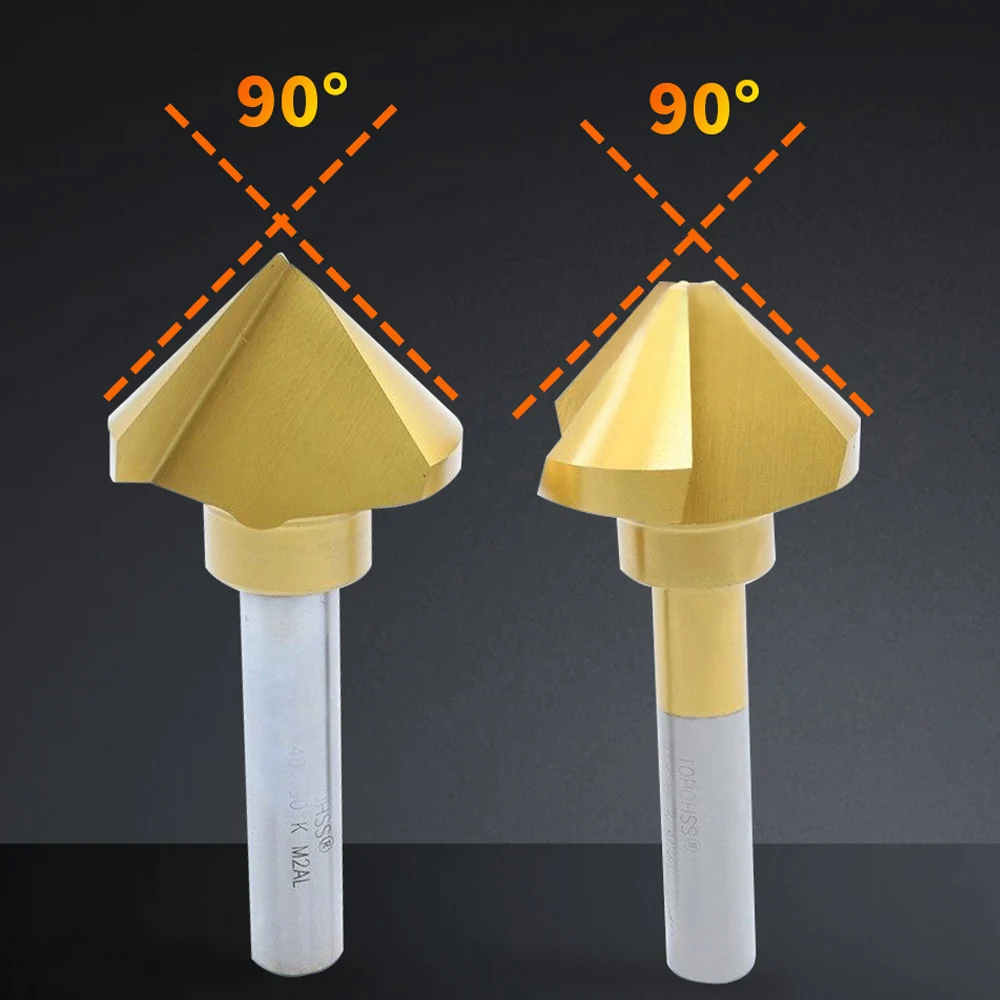 1 & 3-Flute 90° Countersink Drill Bit Set 6.3-60 mm Titanium-Plated HSS Chamfering Cutter for Wood Metal Hole Deburring Trimmer