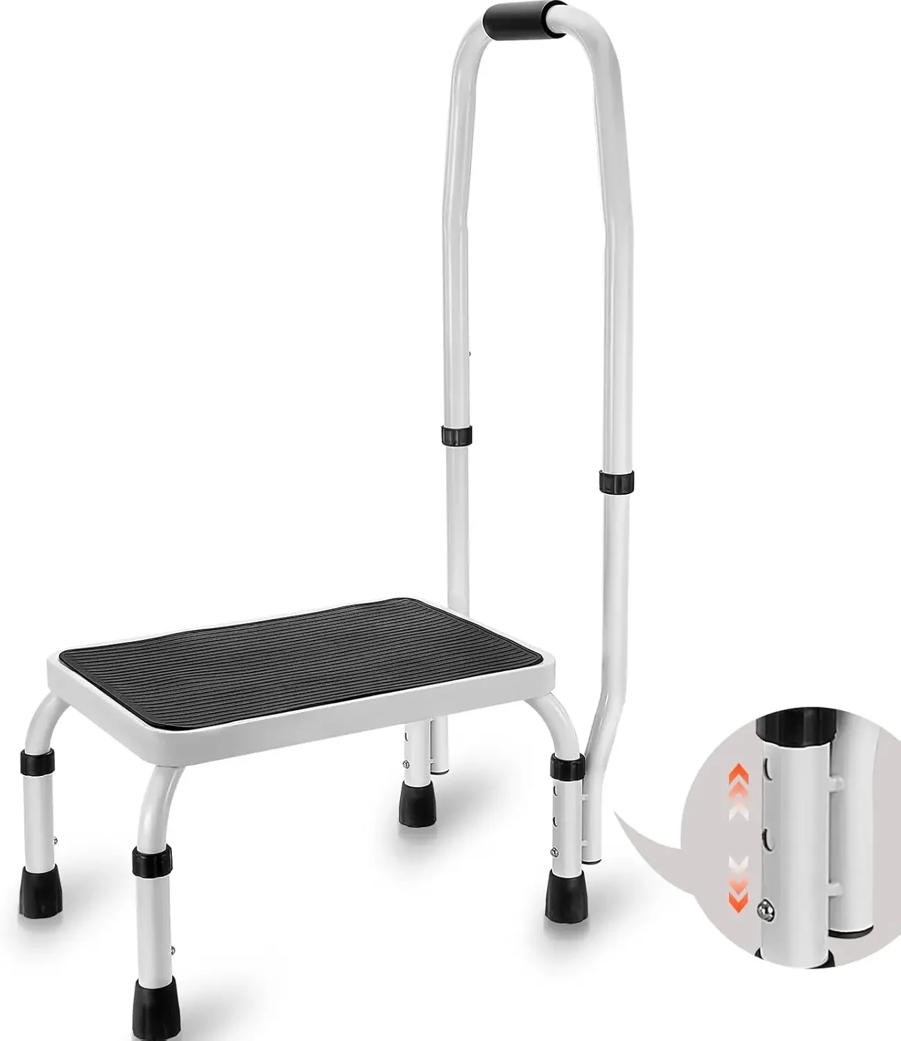 

Step Stool 1-Step 330lbs Capacity, 3 Adjustable Height with Handle Steel Step Ladder, Portable Toddler Step Stools for Adults