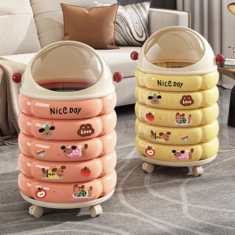 Wheeled Lid Trash Can Movable Stylish Slim Gap Kitchen Bedroom Bathroom Storage Trash Can Kitchen Garbage Can Mini Trash Can