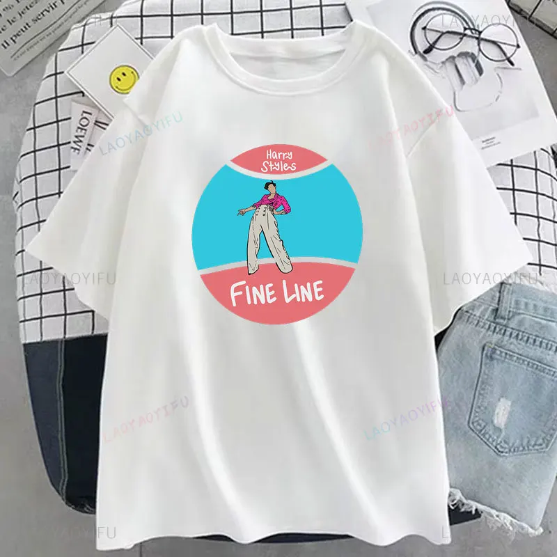 FINE LINE Album T Shirt Summer Harajuku Vintage Women Men Hip Hop Cotton Shirts Unisex Fashion Streetwear Tops Tee Happy Styles