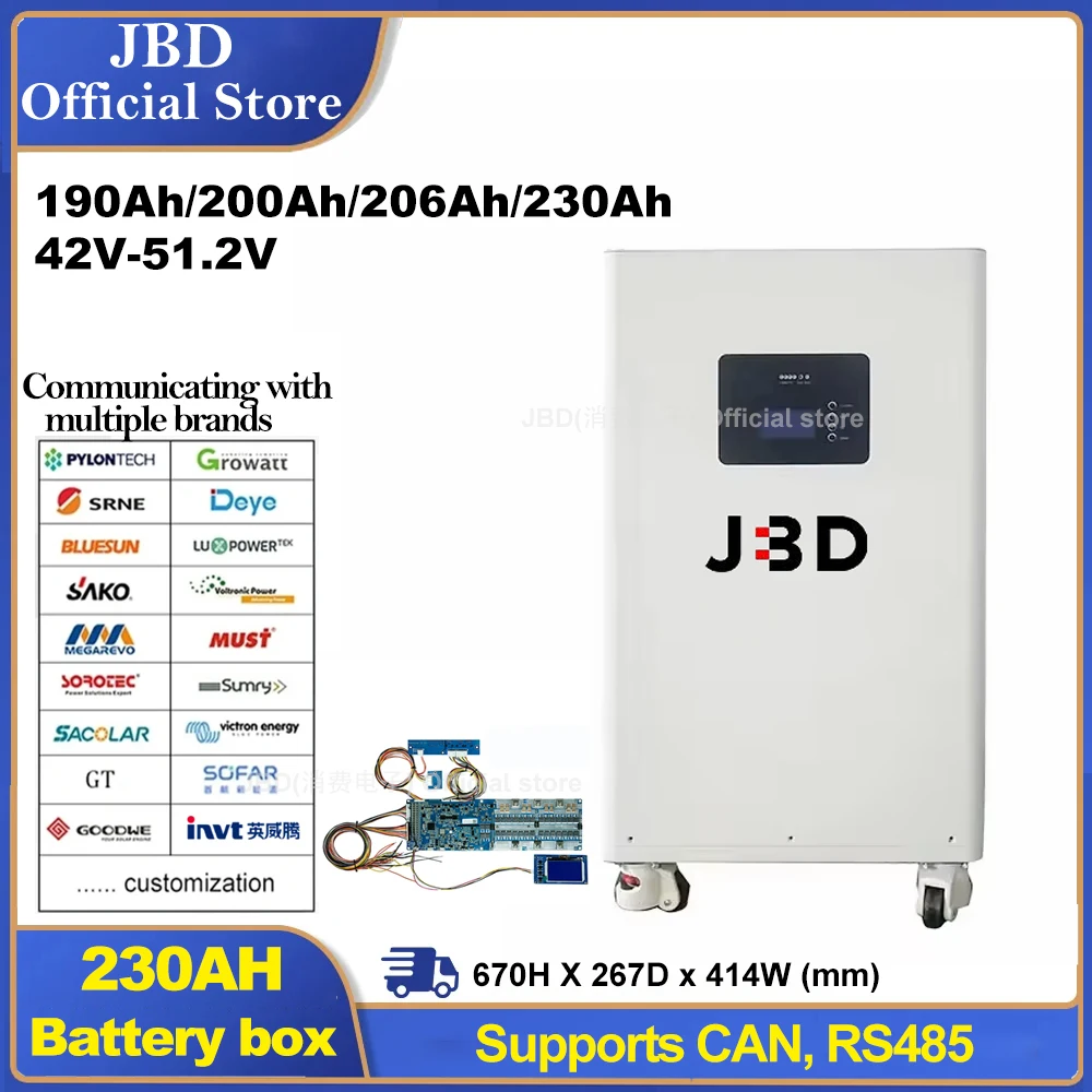 JBD 190Ah 230AH 206AH 280Ah Battery Box 48V 14.3KWh LiFePO4 Lithium Rechargeable Batteries Pack DIY Kits Set Case Without Cells