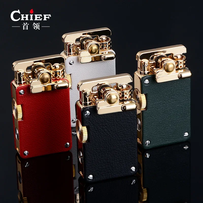 CHIEF Metal Retro Kerosene Lighter Windproof Rocker Arm Catapult Ignition Grinding Wheel Leather Lighter High-end Men\'s Gift