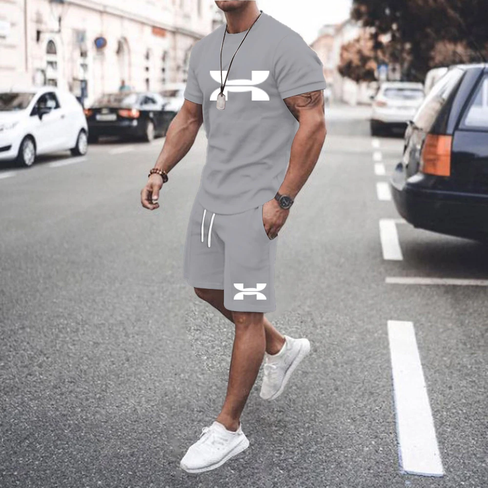 

Men's new Summer Suit 2024 Casual T-shirt + Shorts Suit Men's Tracksuit Solid color tracksuit Fashion jogging loose suit