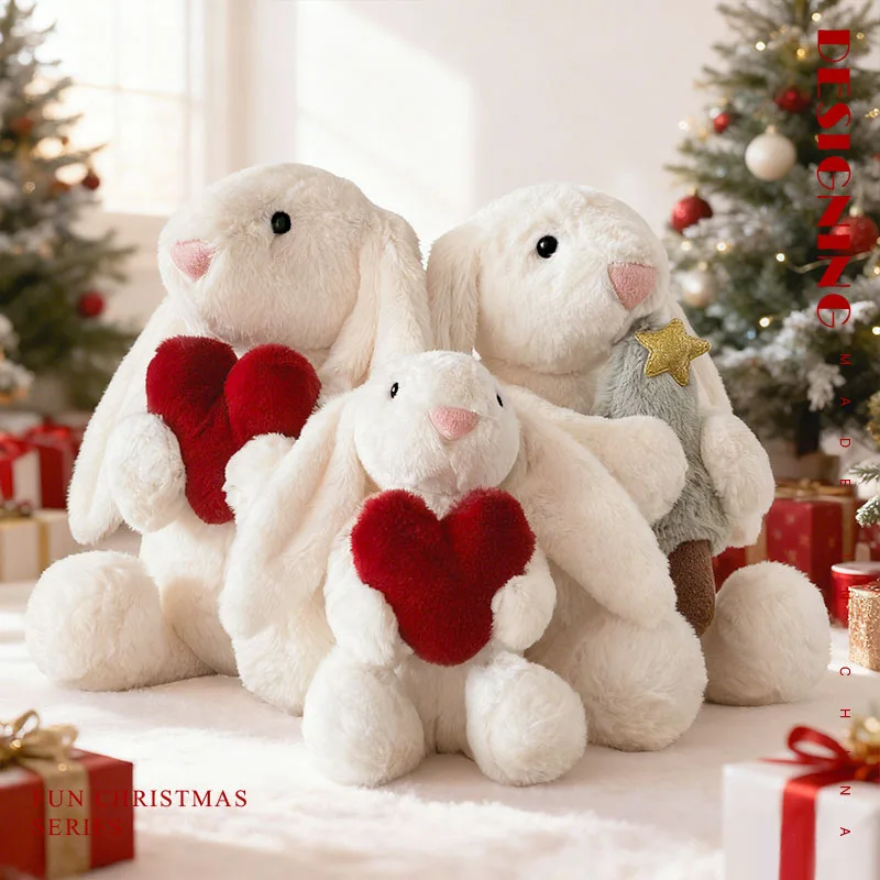 Simpatico coniglietto in peluche con orecchie floscio che tiene il cuore, animale di peluche, Pasqua, San Valentino, regalo di compleanno per bambini e donne